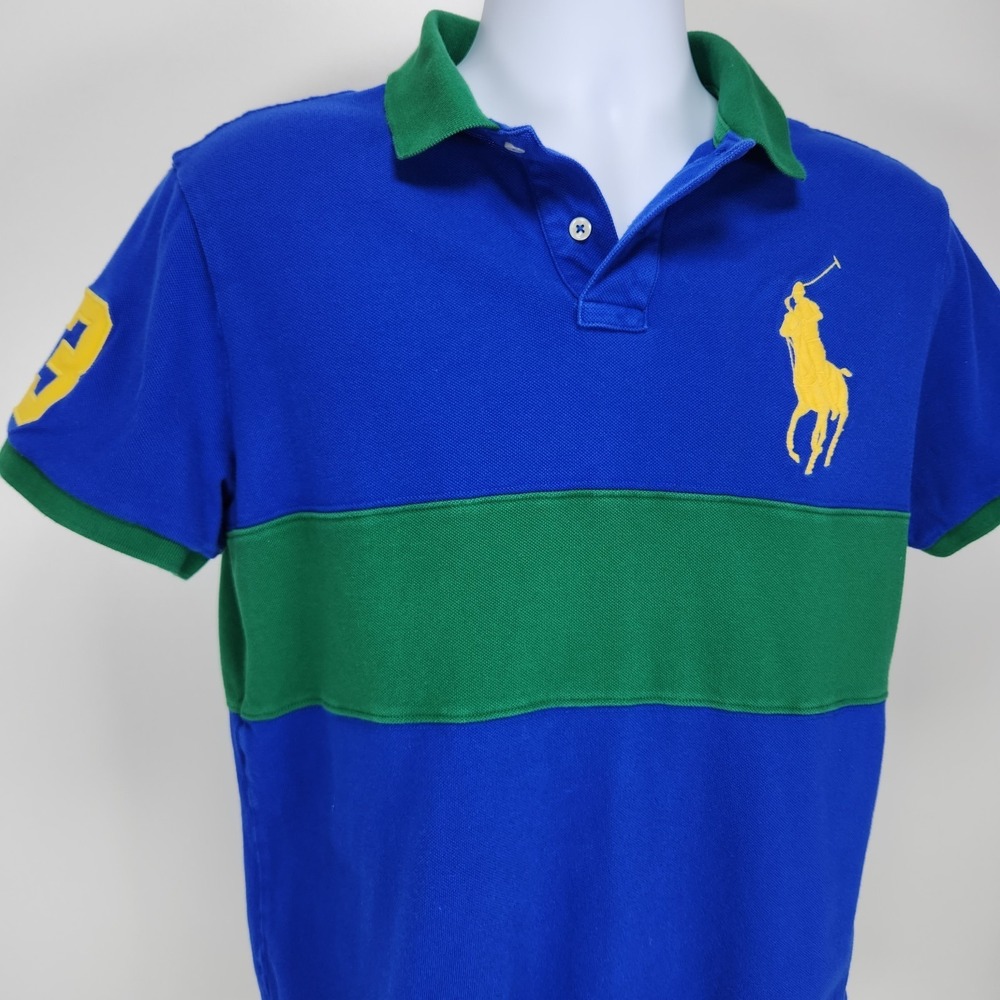 Polo by Ralph Lauren Royal Blue and Green Stripe Polo with Yellow Pony